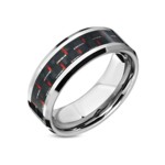 Tungsten and Black & Red Carbon Fiber Ring